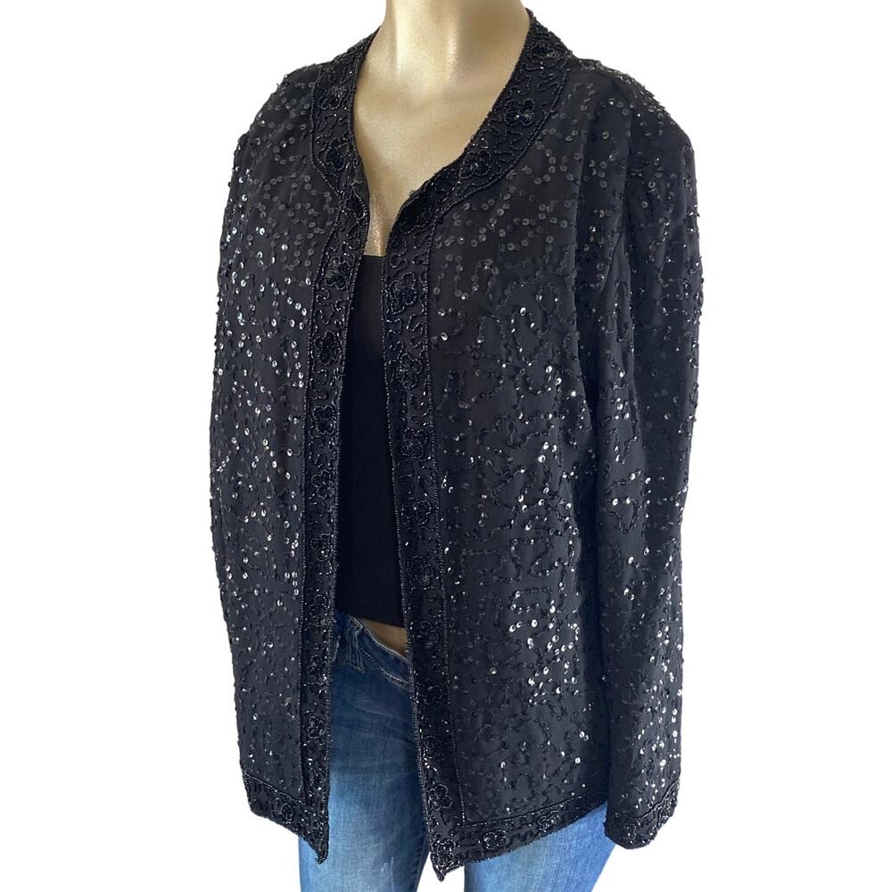 Vintage JMD New York Beaded Sequin Evening Jacket Black M Formal Whimsigoth